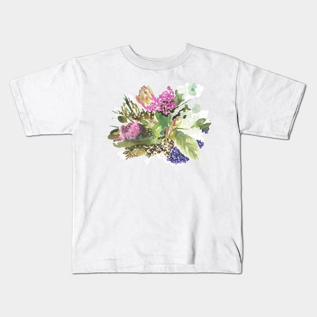 Australian native flowers arrangement design Kids T-Shirt by Earthy Planty